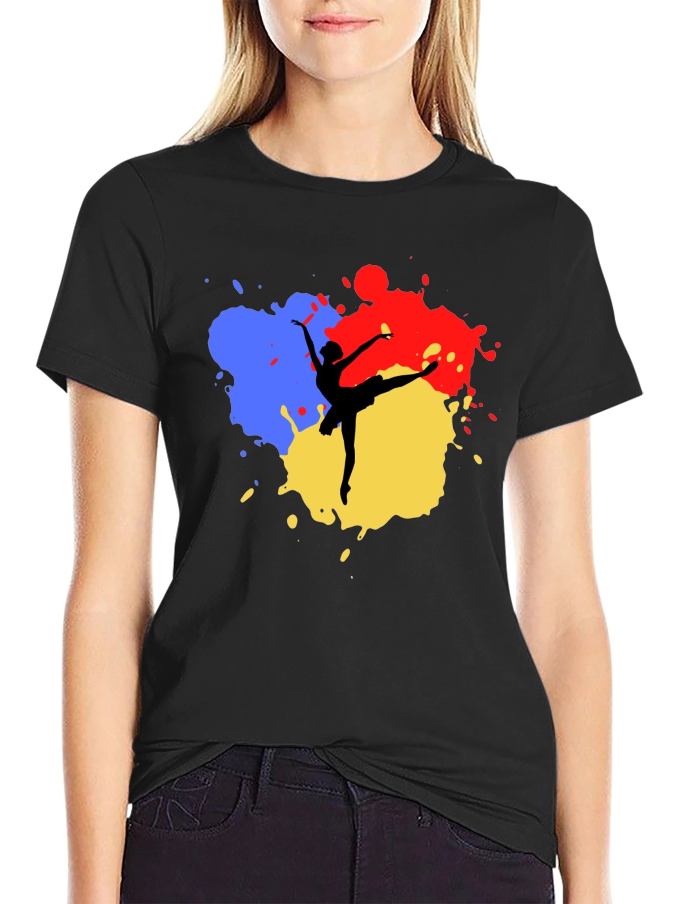 Ballerina Paint Splatter Black T-Shirt