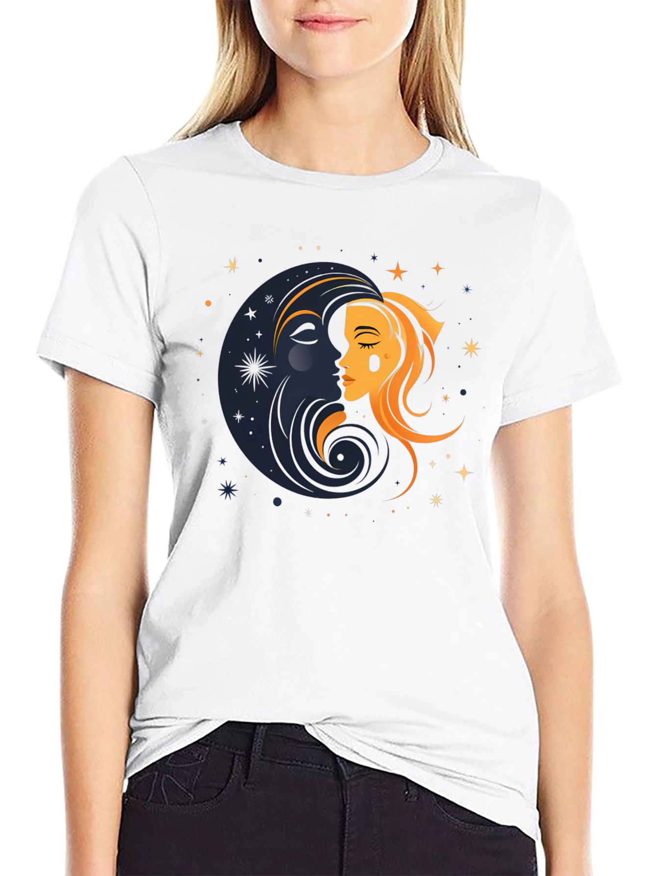 Celestial Sun and Moon Graphic T-Shirt