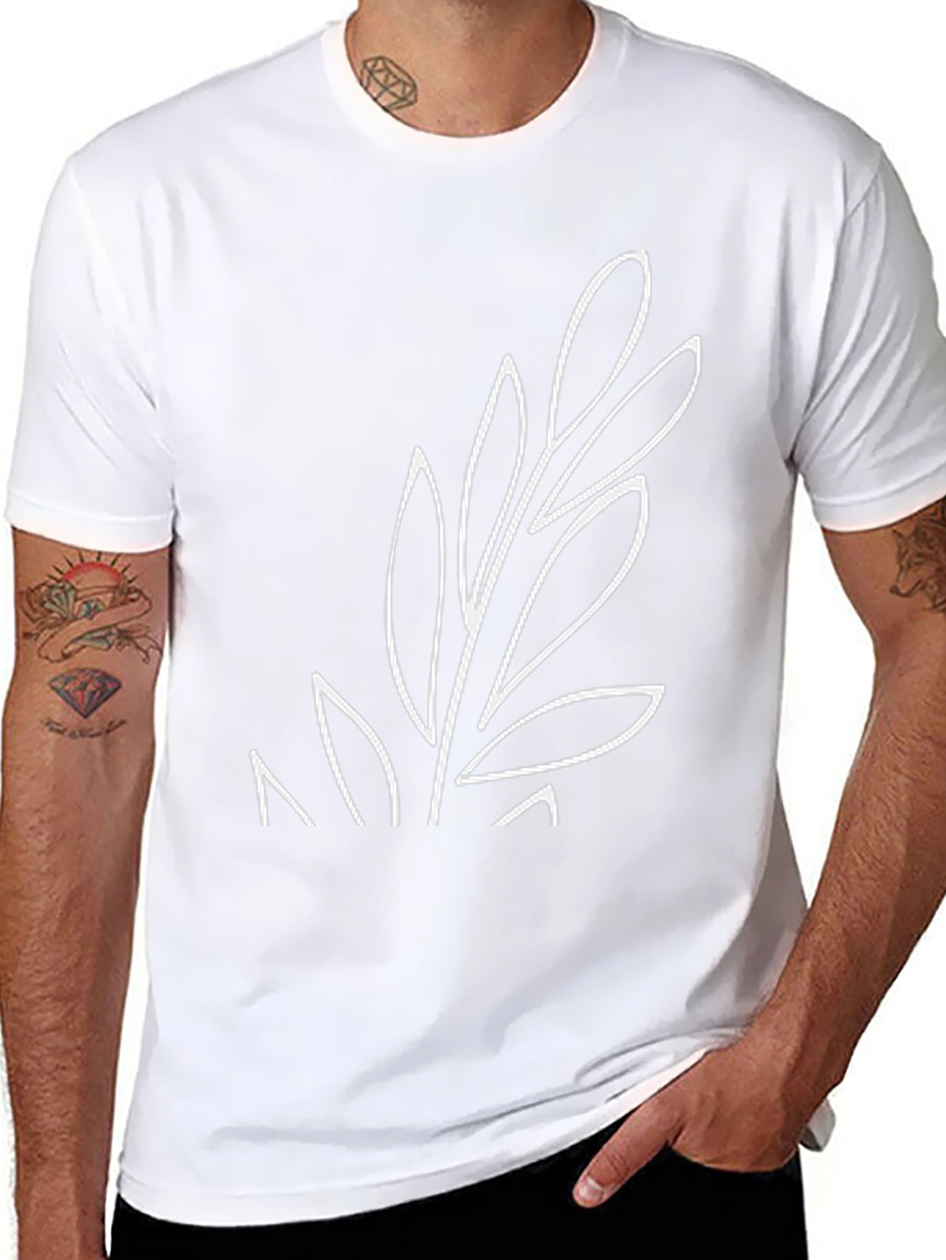 Minimalist Leaf Design Black T-Shirt