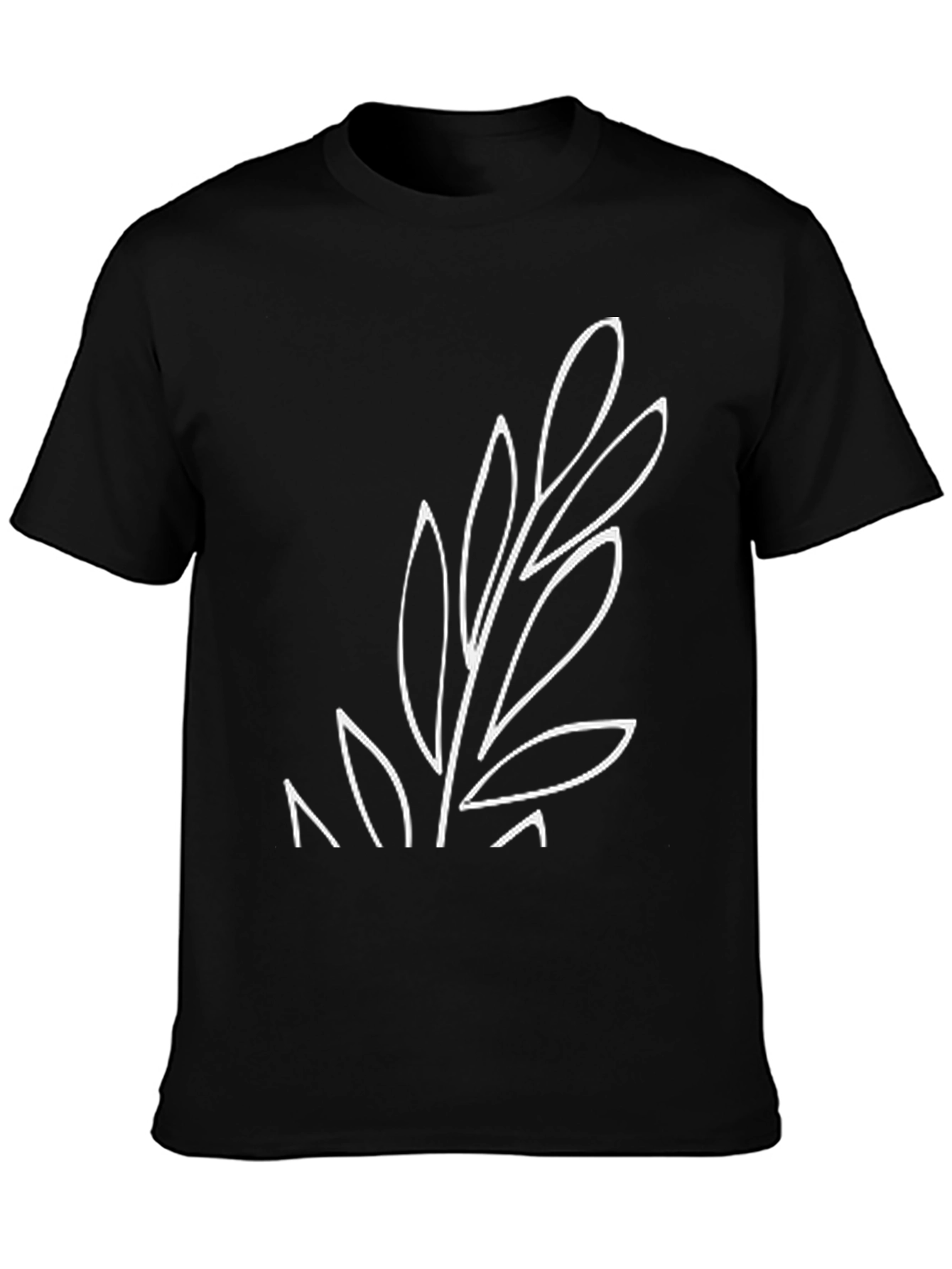 Minimalist Leaf Design Black T-Shirt