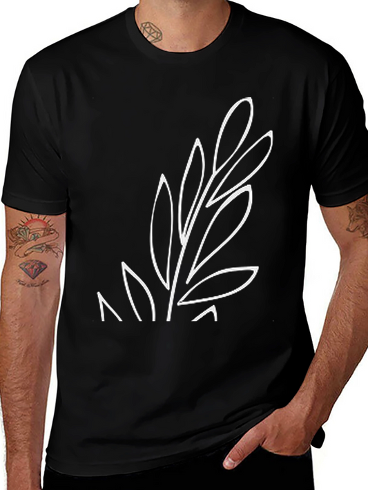 Minimalist Leaf Design Black T-Shirt