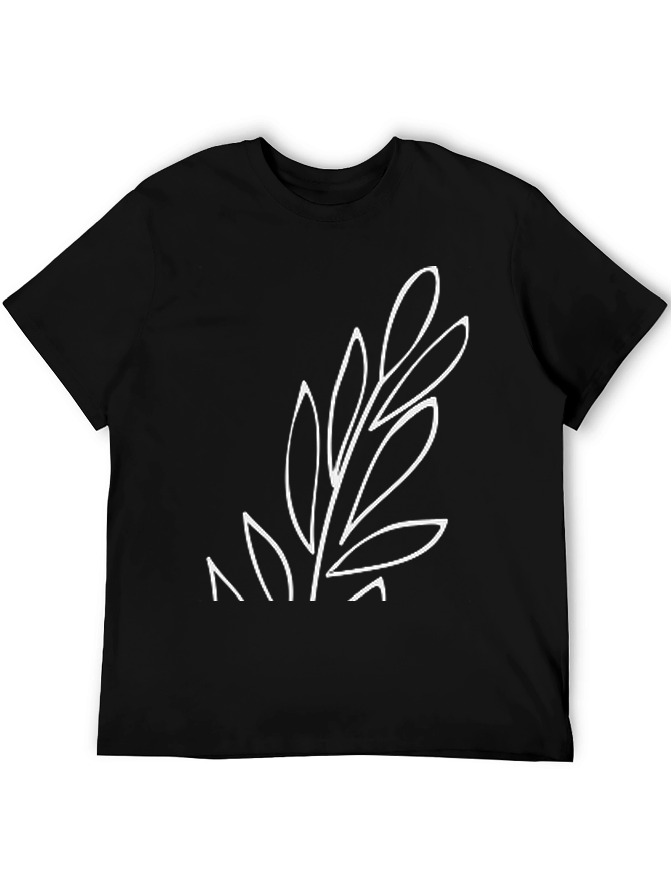 Minimalist Leaf Design Black T-Shirt