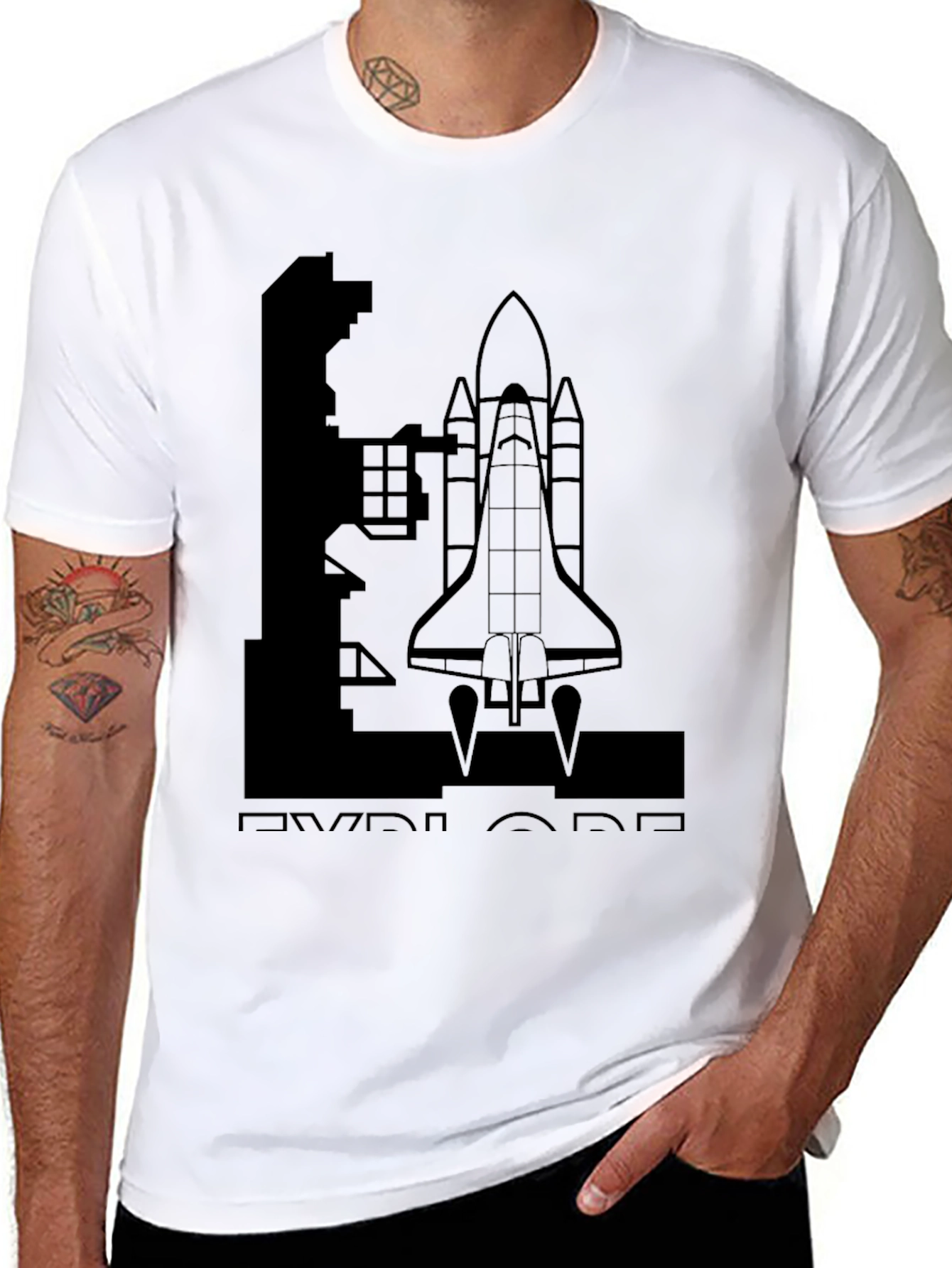 Explore Space Shuttle T-Shirt - Black Graphic Tee