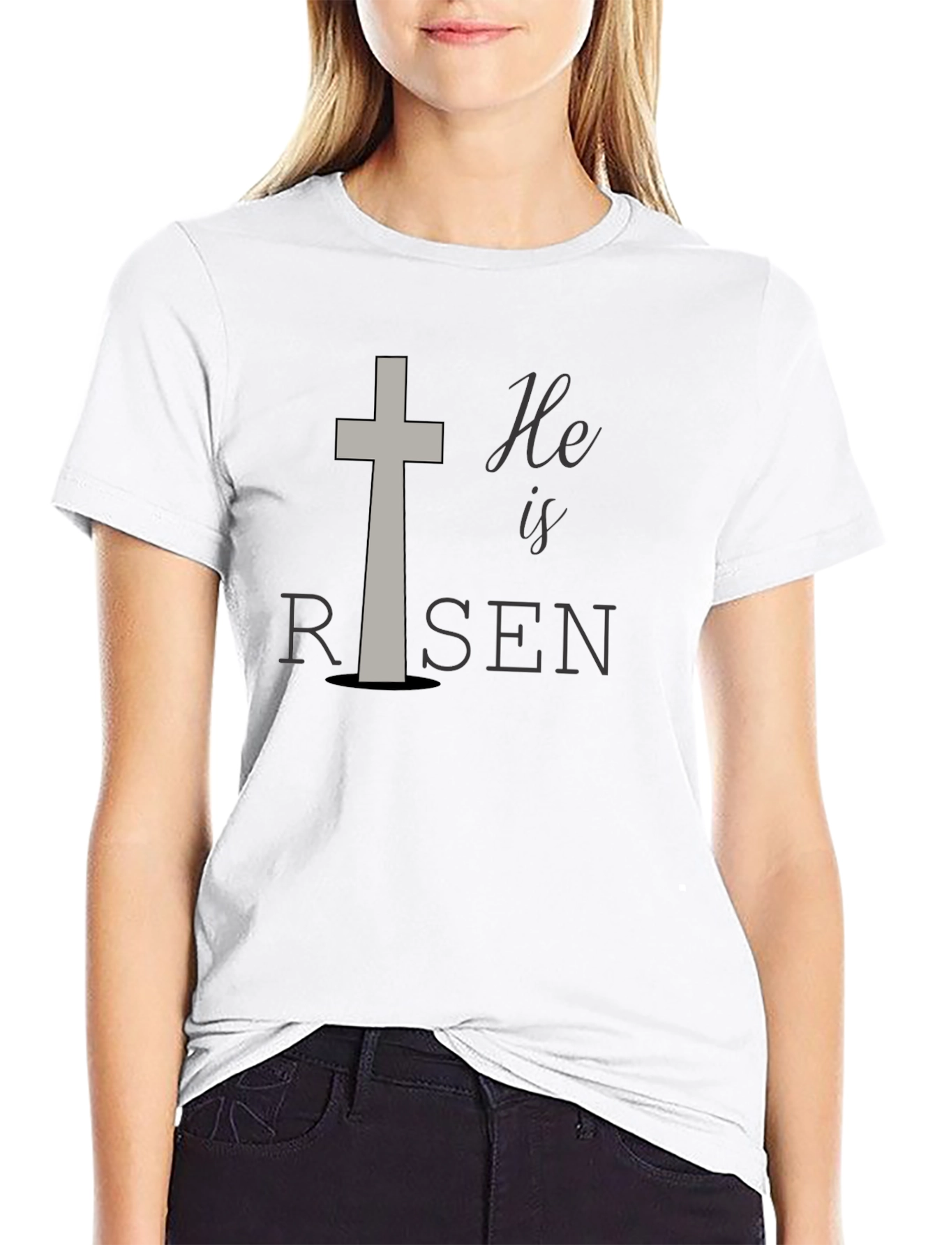 He Is Risen Easter T-Shirt Christian Cross Religious Tee