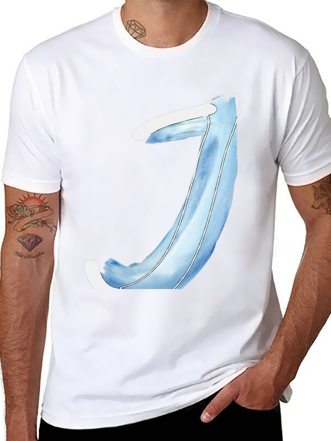 Mens Black T-Shirt with Blue Abstract Design