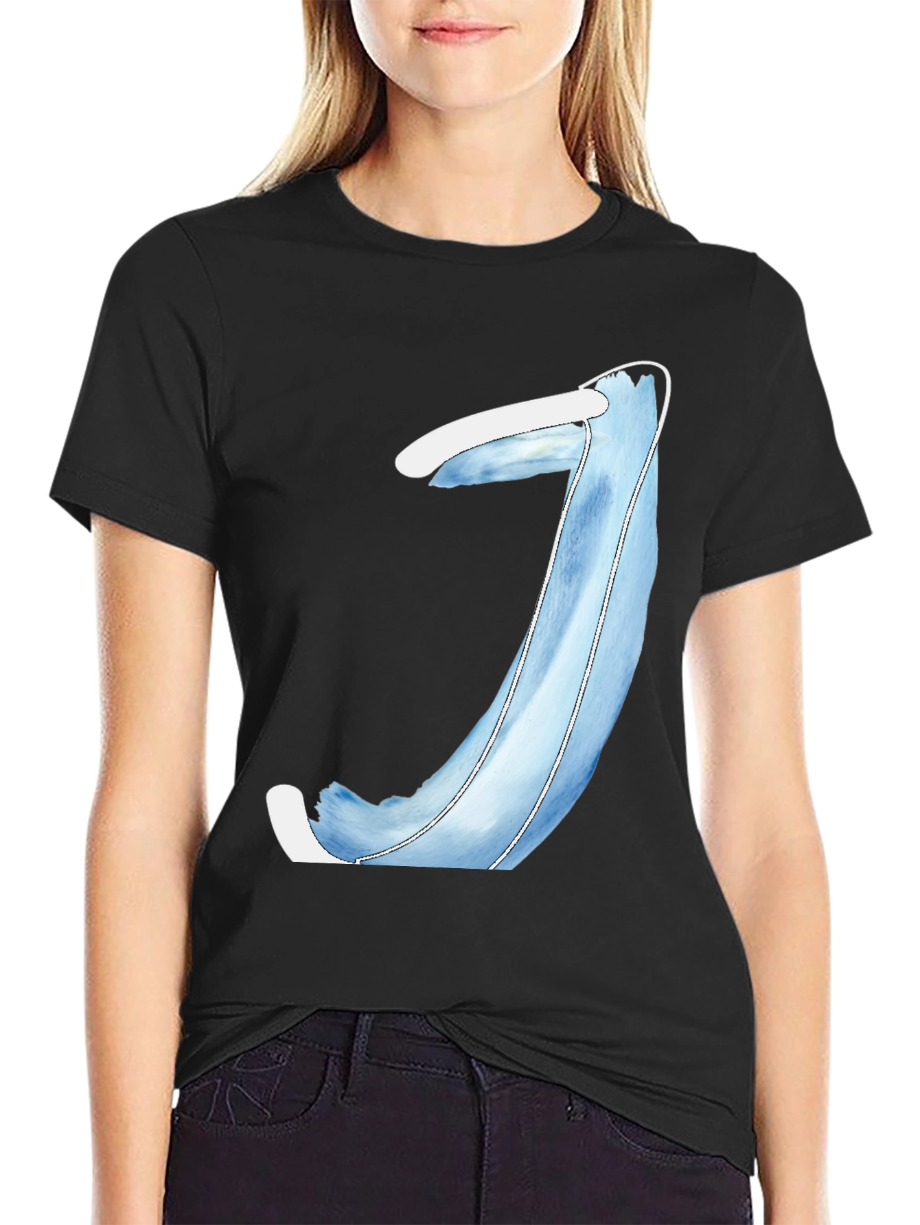 Mens Black T-Shirt with Blue Abstract Design