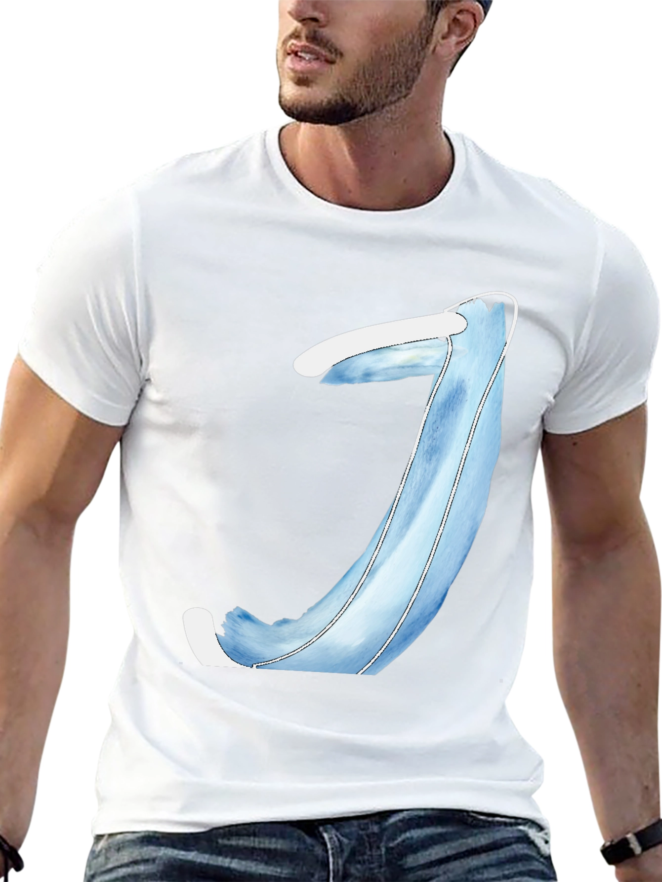 Mens Black T-Shirt with Blue Abstract Design