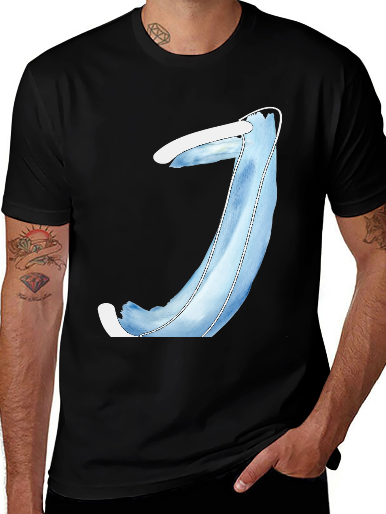 Mens Black T-Shirt with Blue Abstract Design