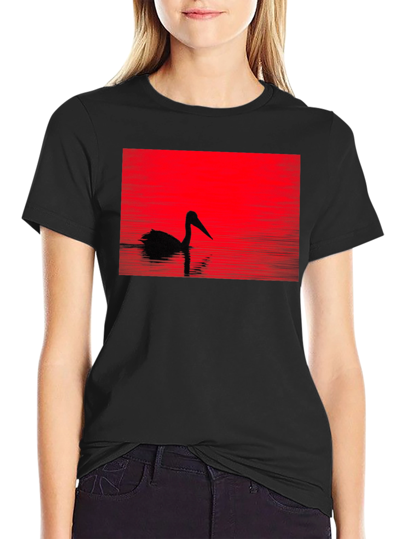Pelican Silhouette T-Shirt - Red Sunset Design