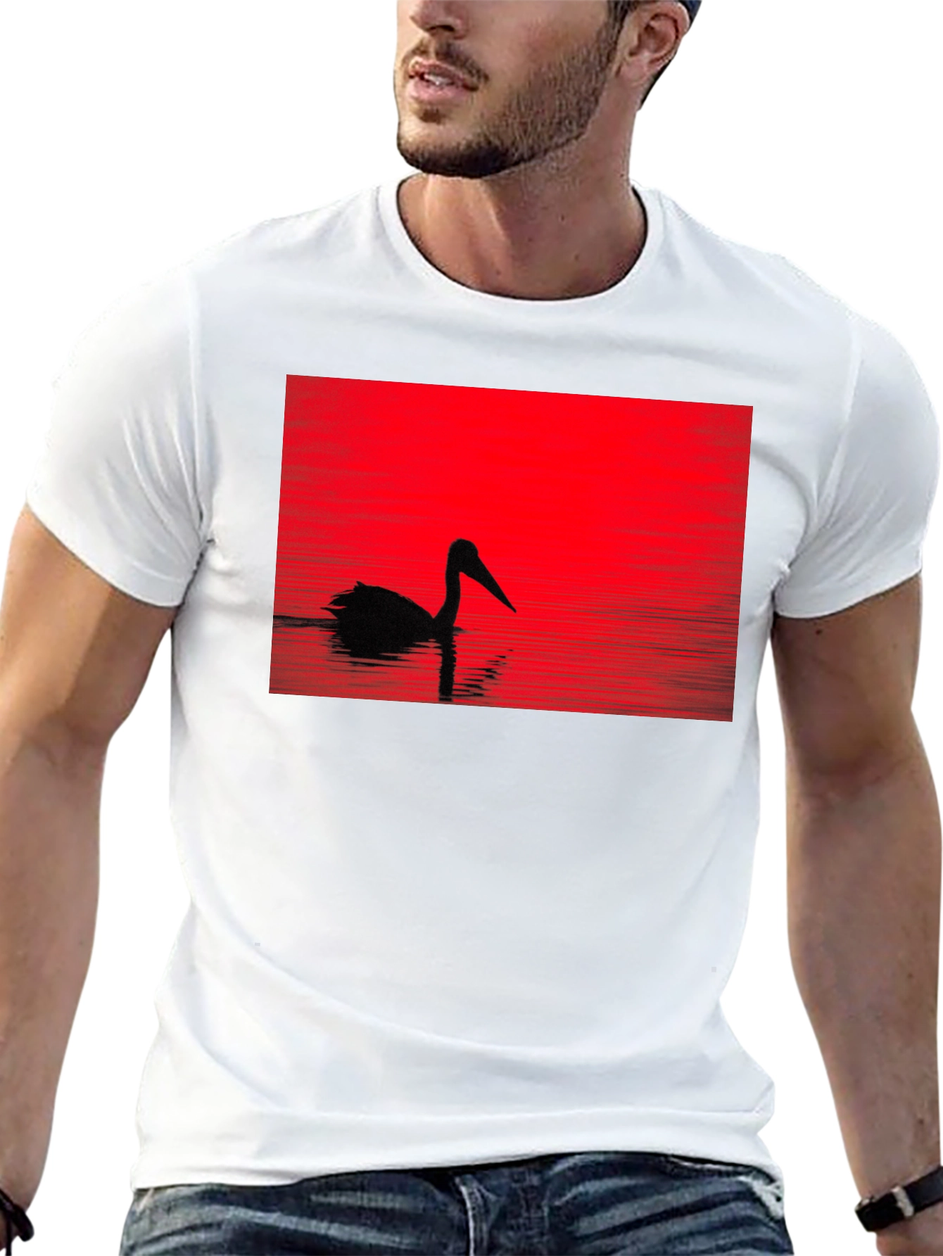 Pelican Silhouette T-Shirt - Red Sunset Design