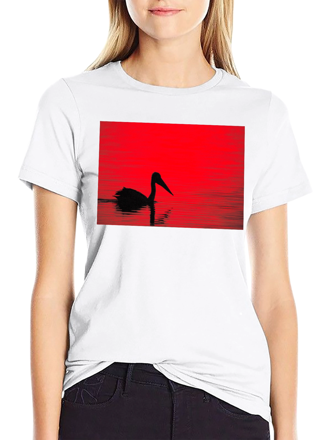 Pelican Silhouette T-Shirt - Red Sunset Design
