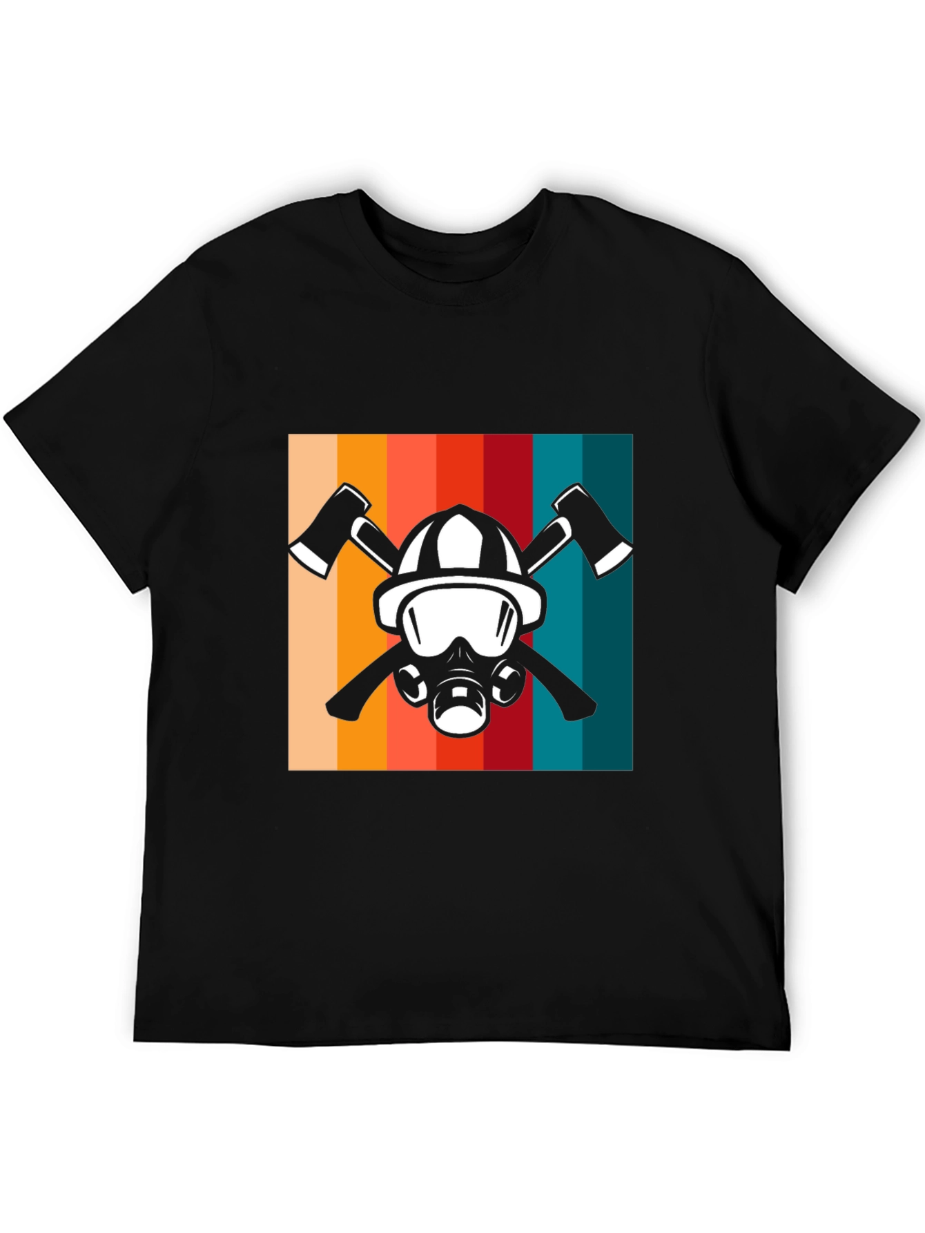 Firefighter Helmet & Axe Retro Graphic Tee