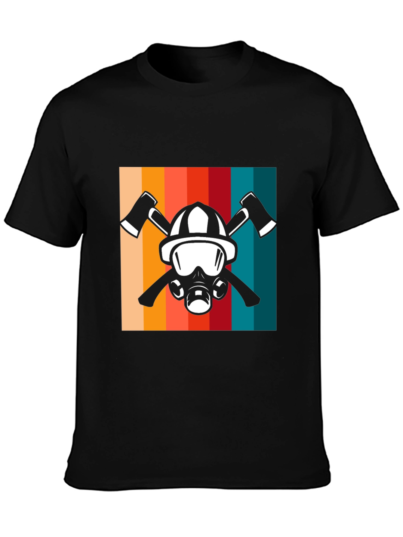Firefighter Helmet & Axe Retro Graphic Tee