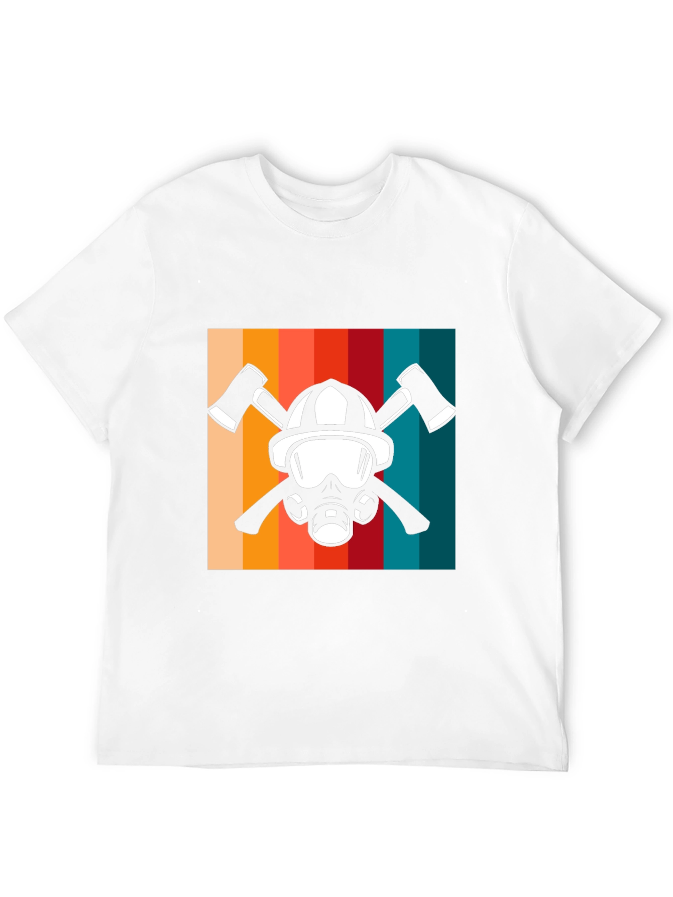 Firefighter Helmet & Axe Retro Graphic Tee