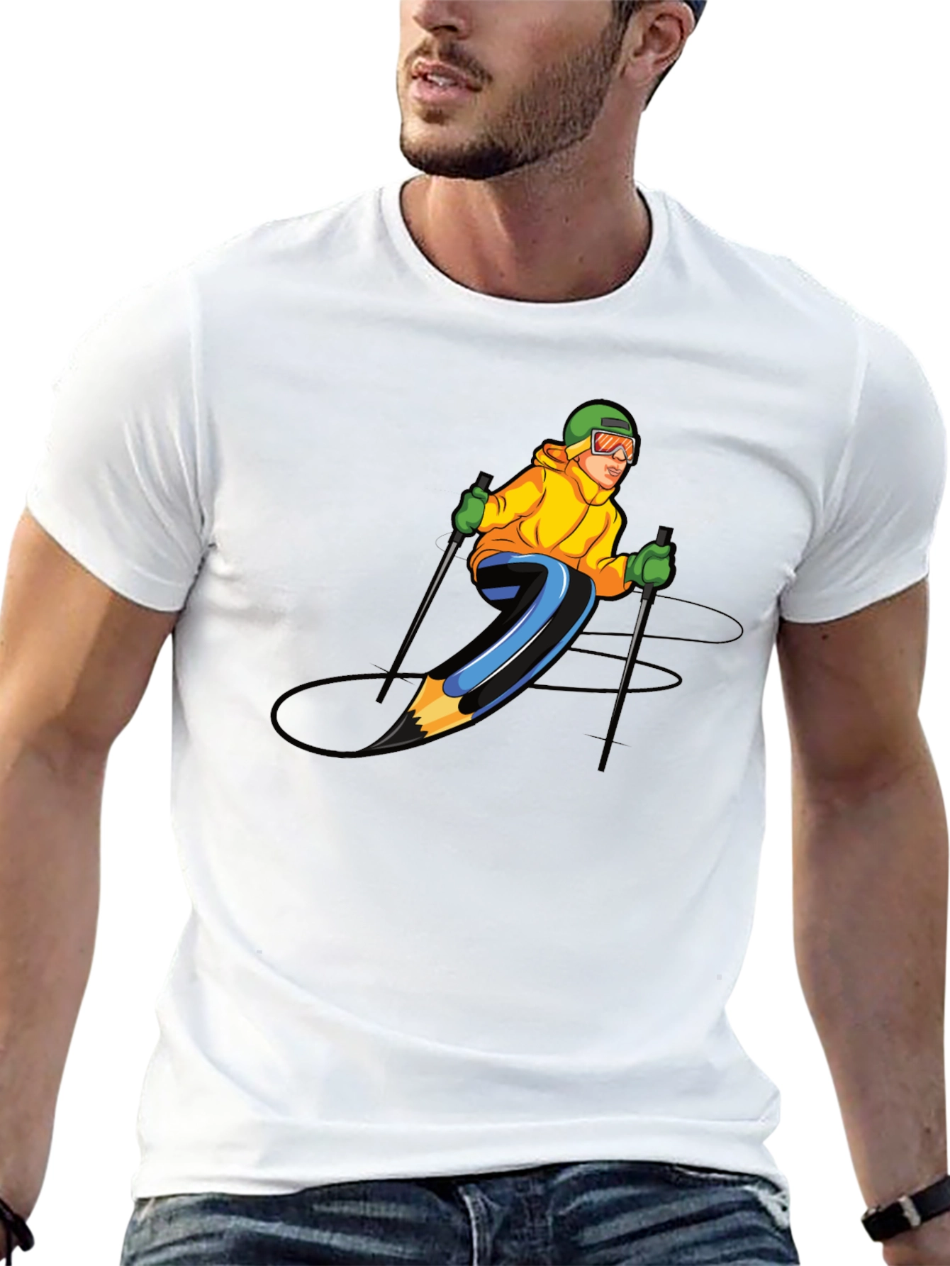 Skiing Pencil Graphic T-Shirt