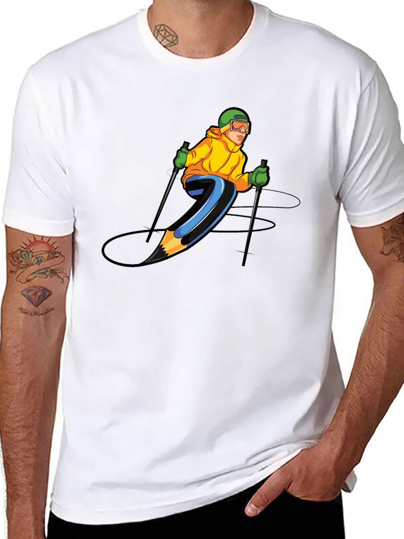 Skiing Pencil Graphic T-Shirt