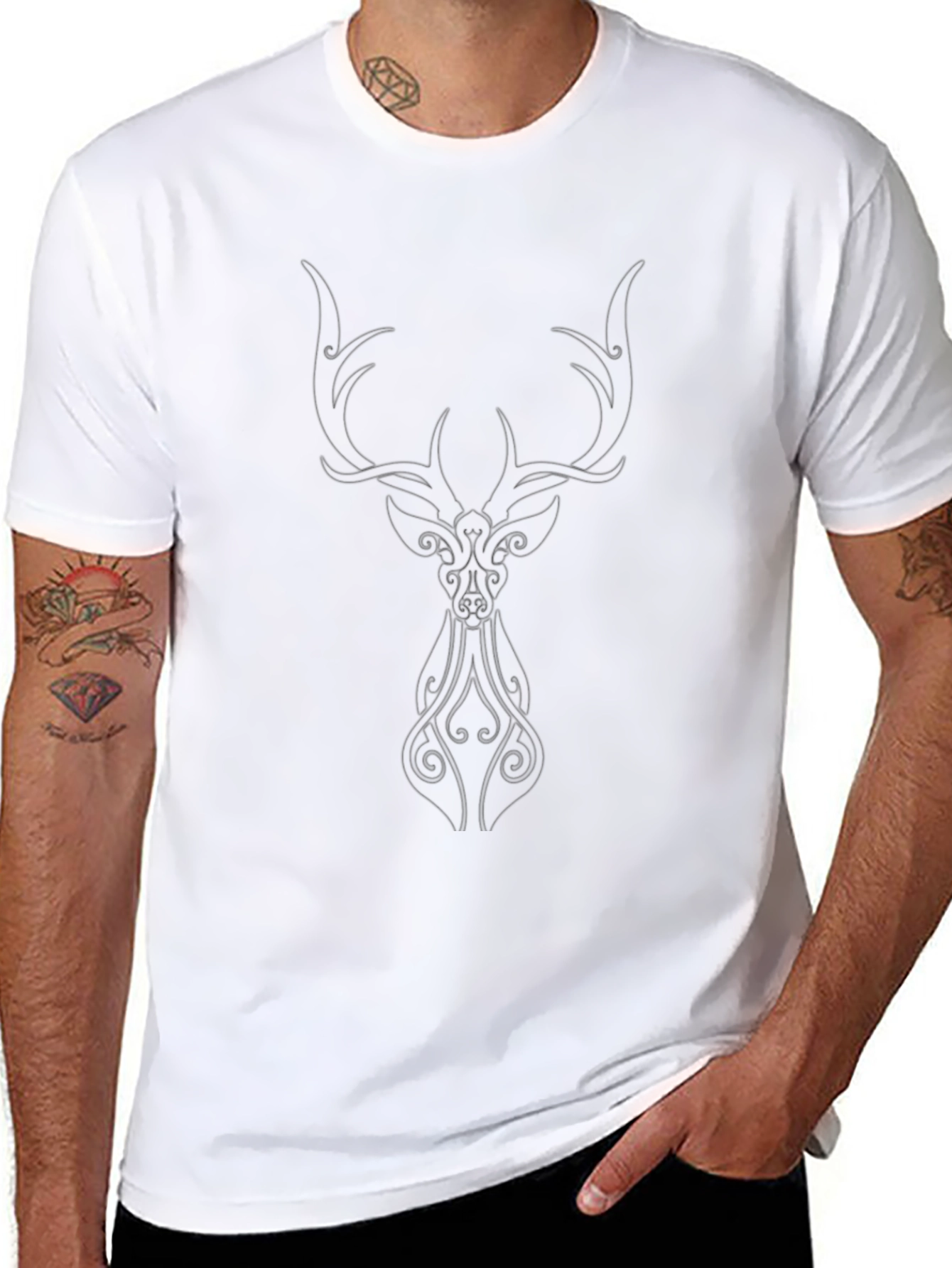 Stylish Black T-Shirt with Deer Design