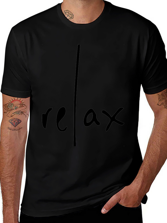 Relax Black Graphic Tee - Mens Casual Short Sleeve Shirt