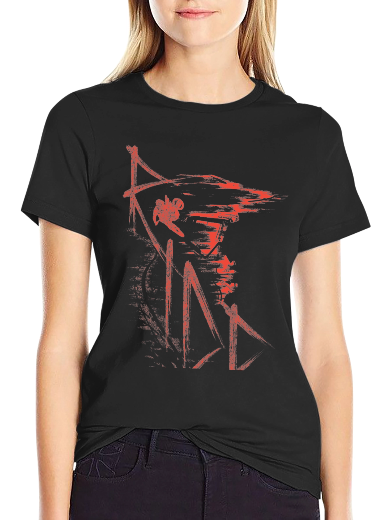 Mens Black Graphic Tee - Red Samurai Design