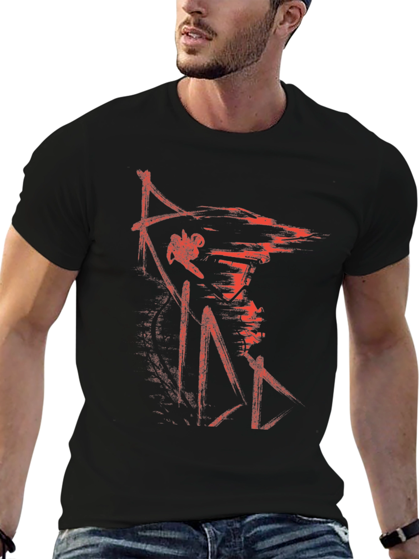 Mens Black Graphic Tee - Red Samurai Design