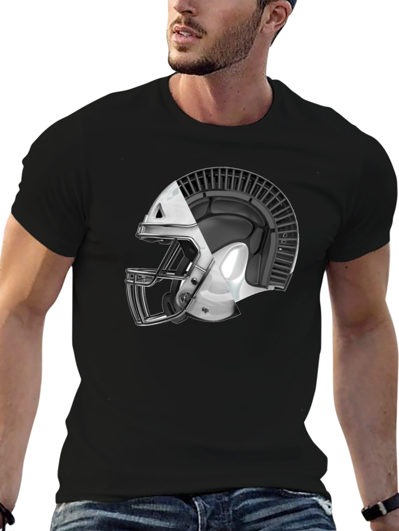 Spartan Helmet Graphic Tee - Black Cotton T-Shirt