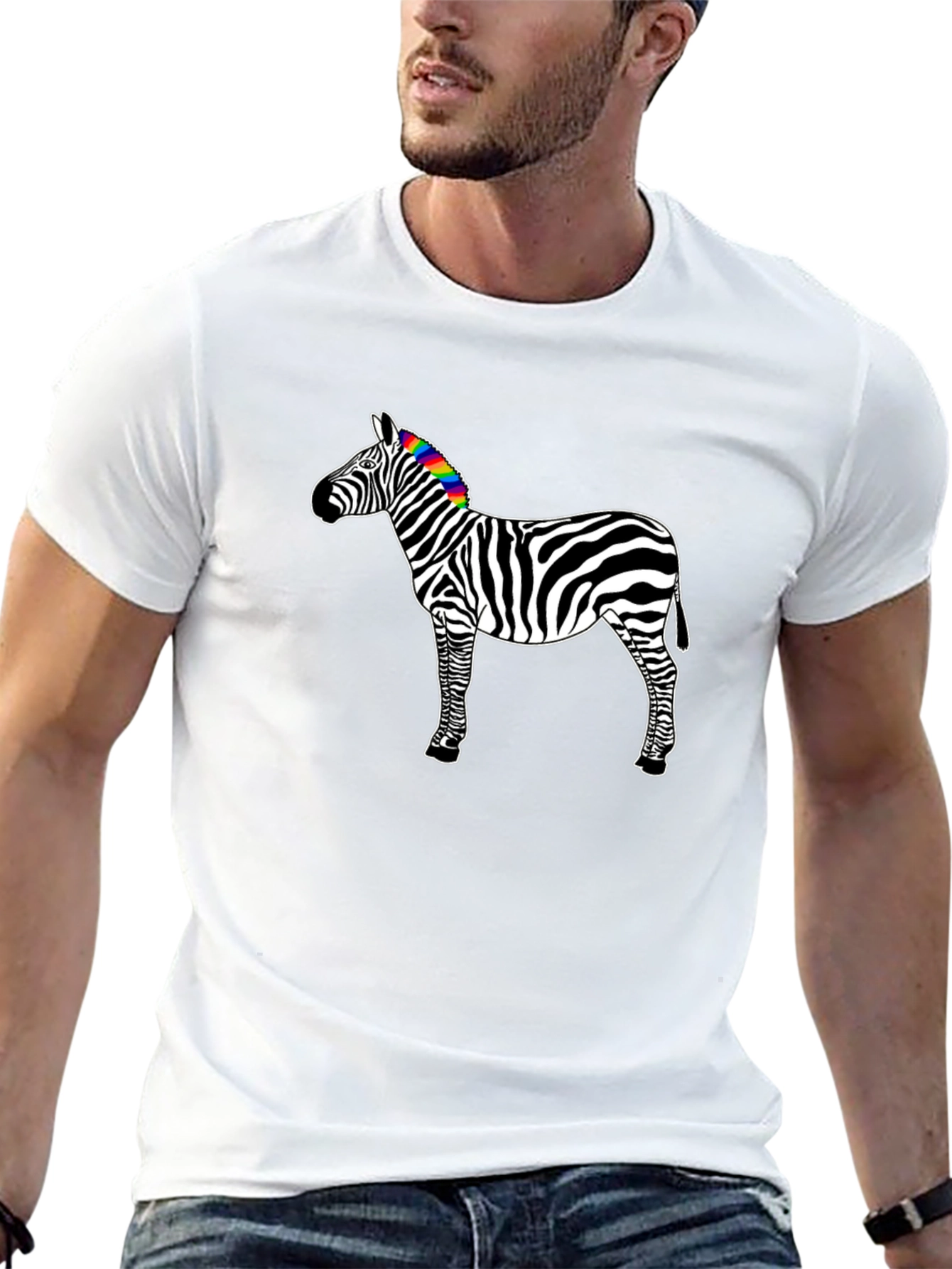 Rainbow Zebra Graphic Tee - Mens Black T-Shirt