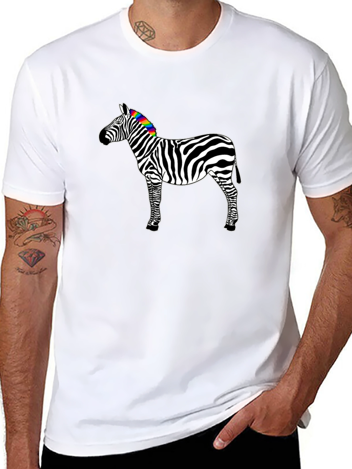 Rainbow Zebra Graphic Tee - Mens Black T-Shirt