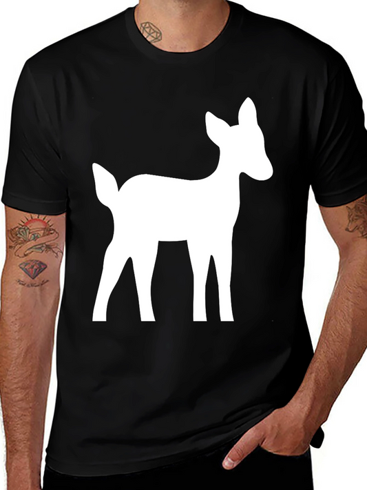 Deer Graphic Tee - Black Cotton Casual Shirt