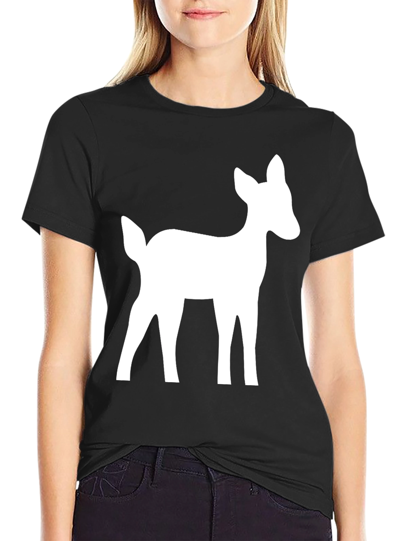 Deer Graphic Tee - Black Cotton Casual Shirt
