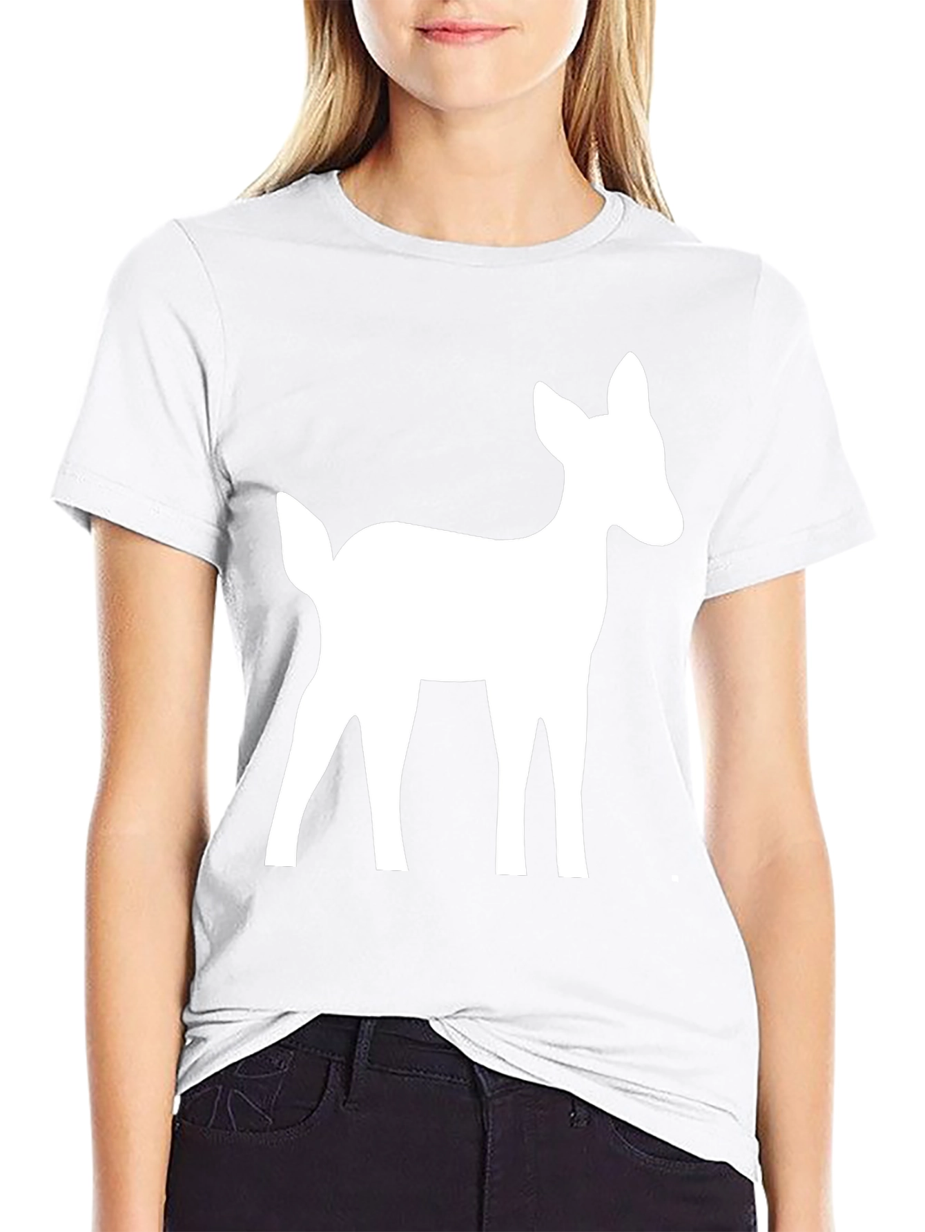 Deer Graphic Tee - Black Cotton Casual Shirt