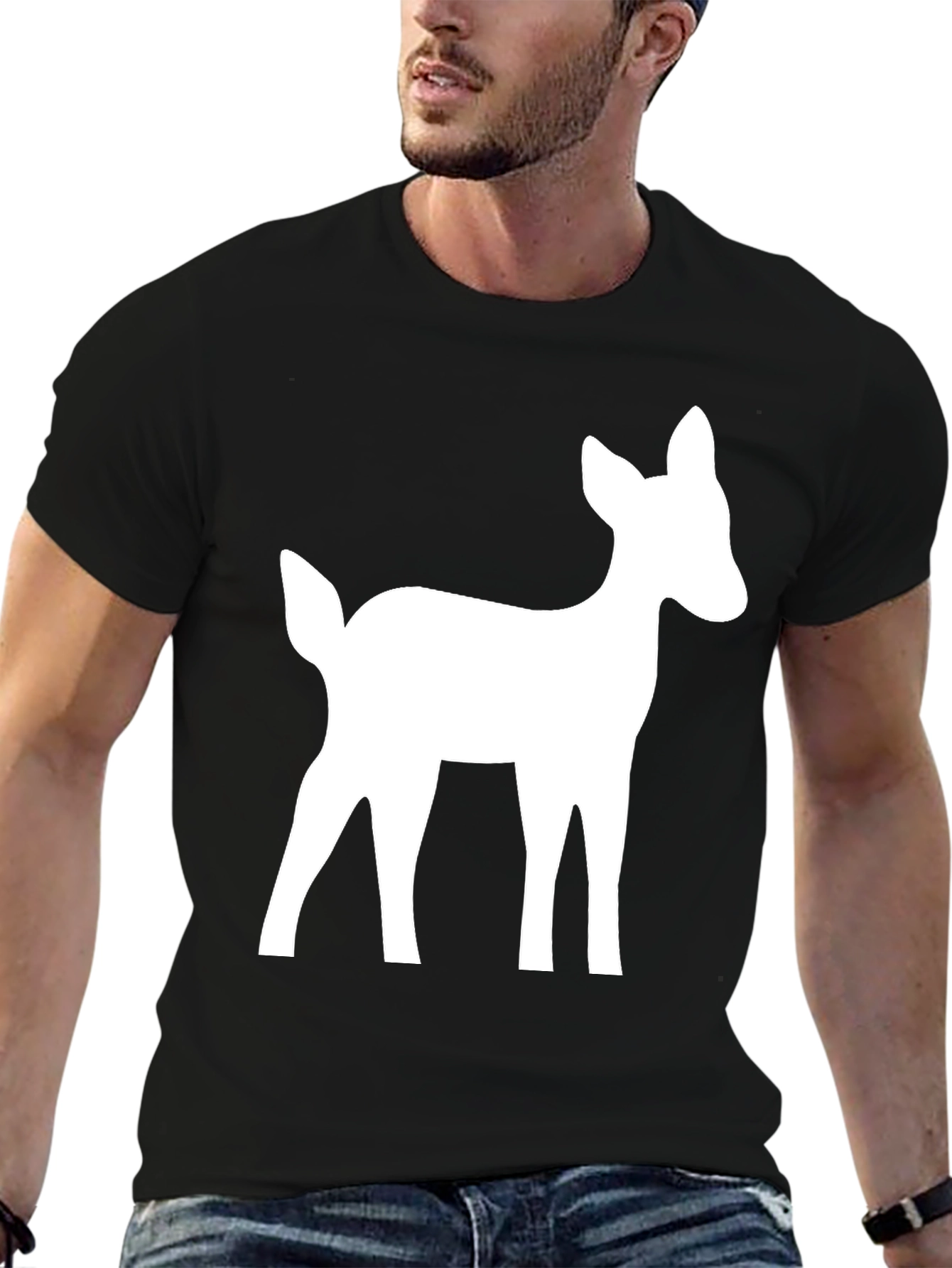 Deer Graphic Tee - Black Cotton Casual Shirt