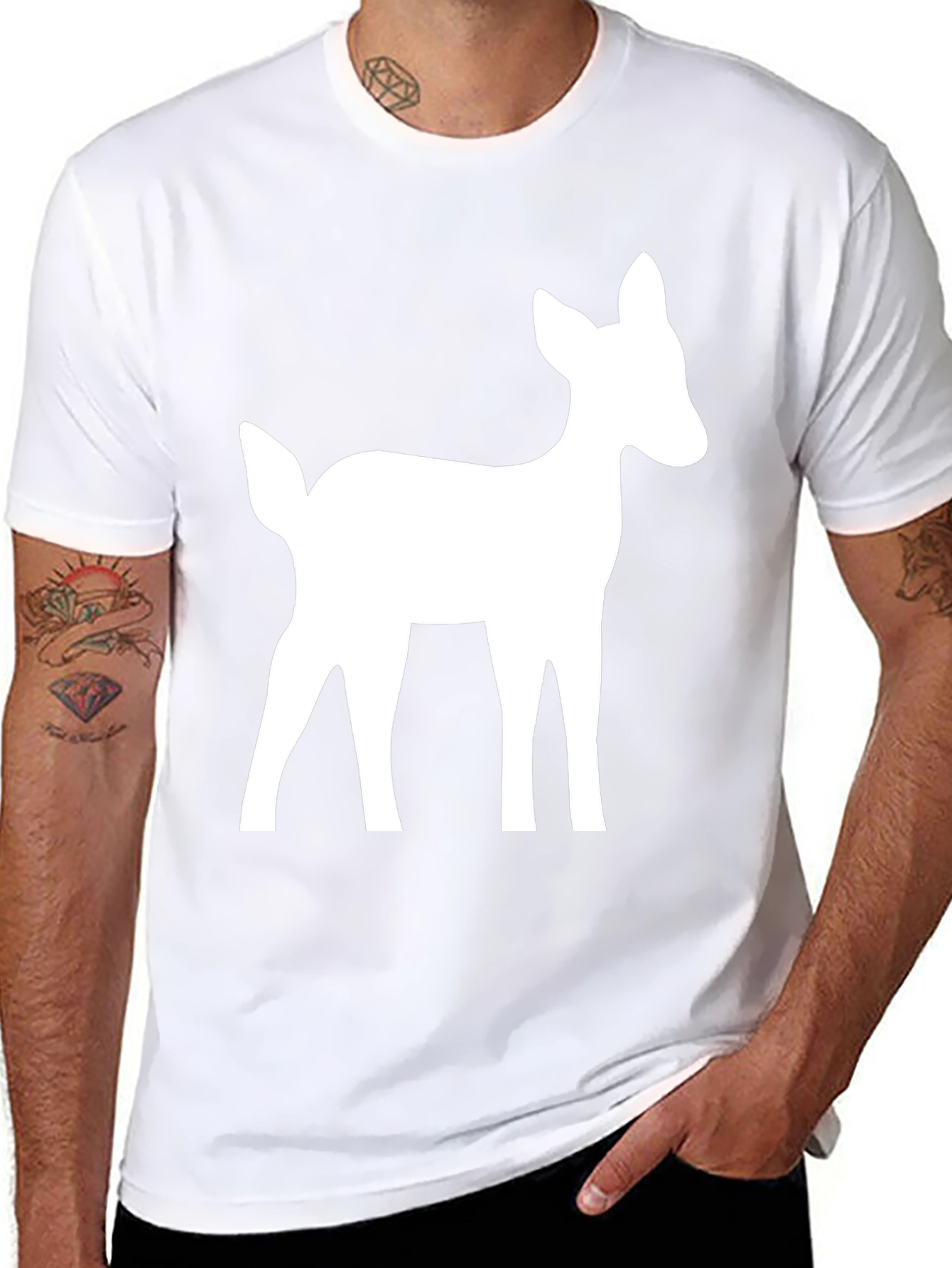 Deer Graphic Tee - Black Cotton Casual Shirt