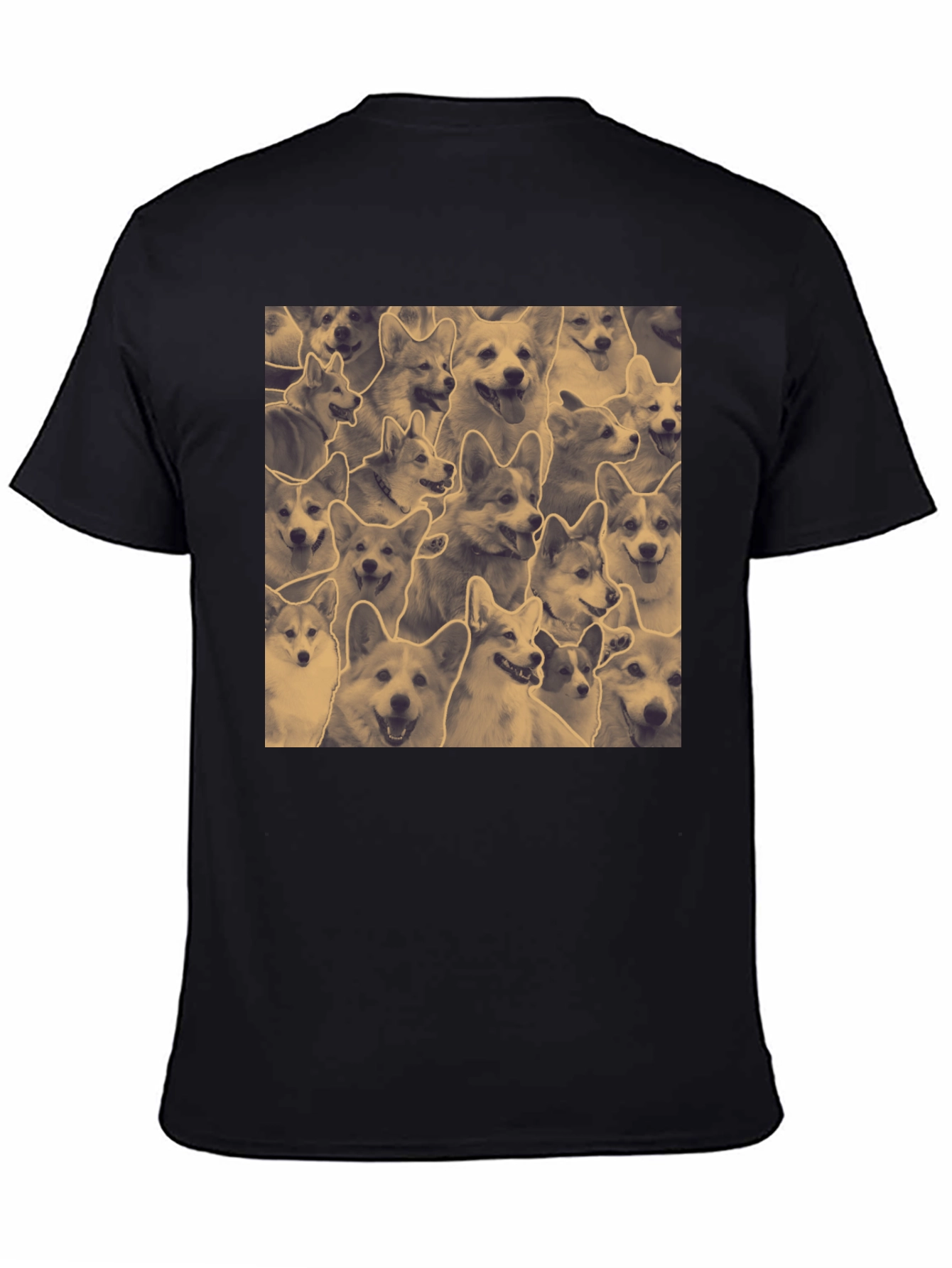 Corgi Print Black Crew Neck T-Shirt