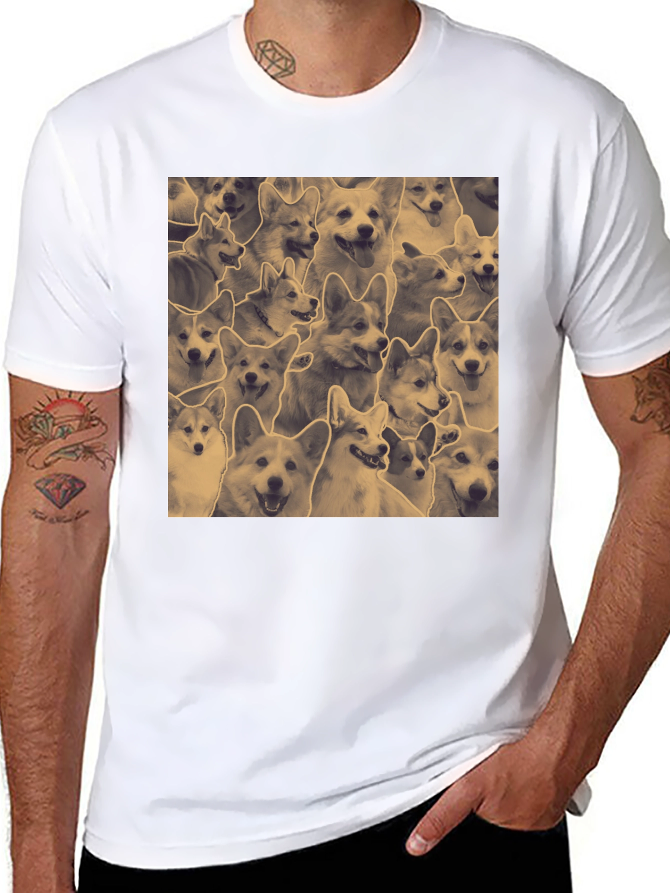 Corgi Print Black Crew Neck T-Shirt