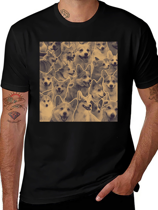 Corgi Print Black Crew Neck T-Shirt