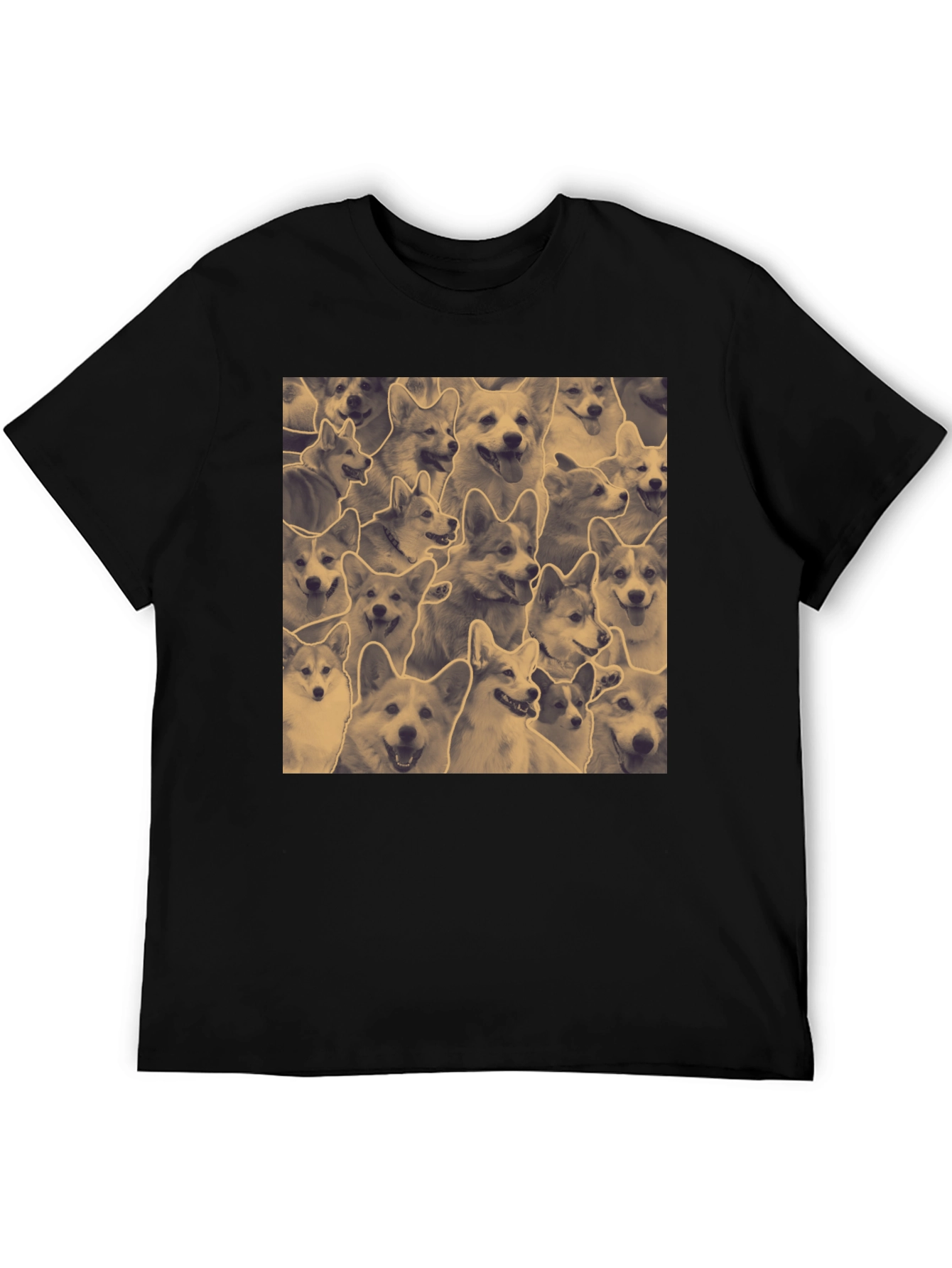Corgi Print Black Crew Neck T-Shirt