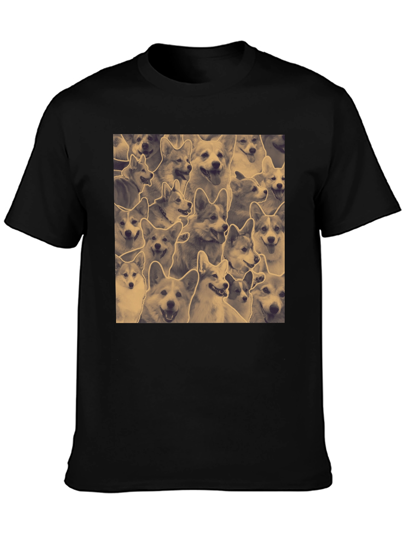 Corgi Print Black Crew Neck T-Shirt