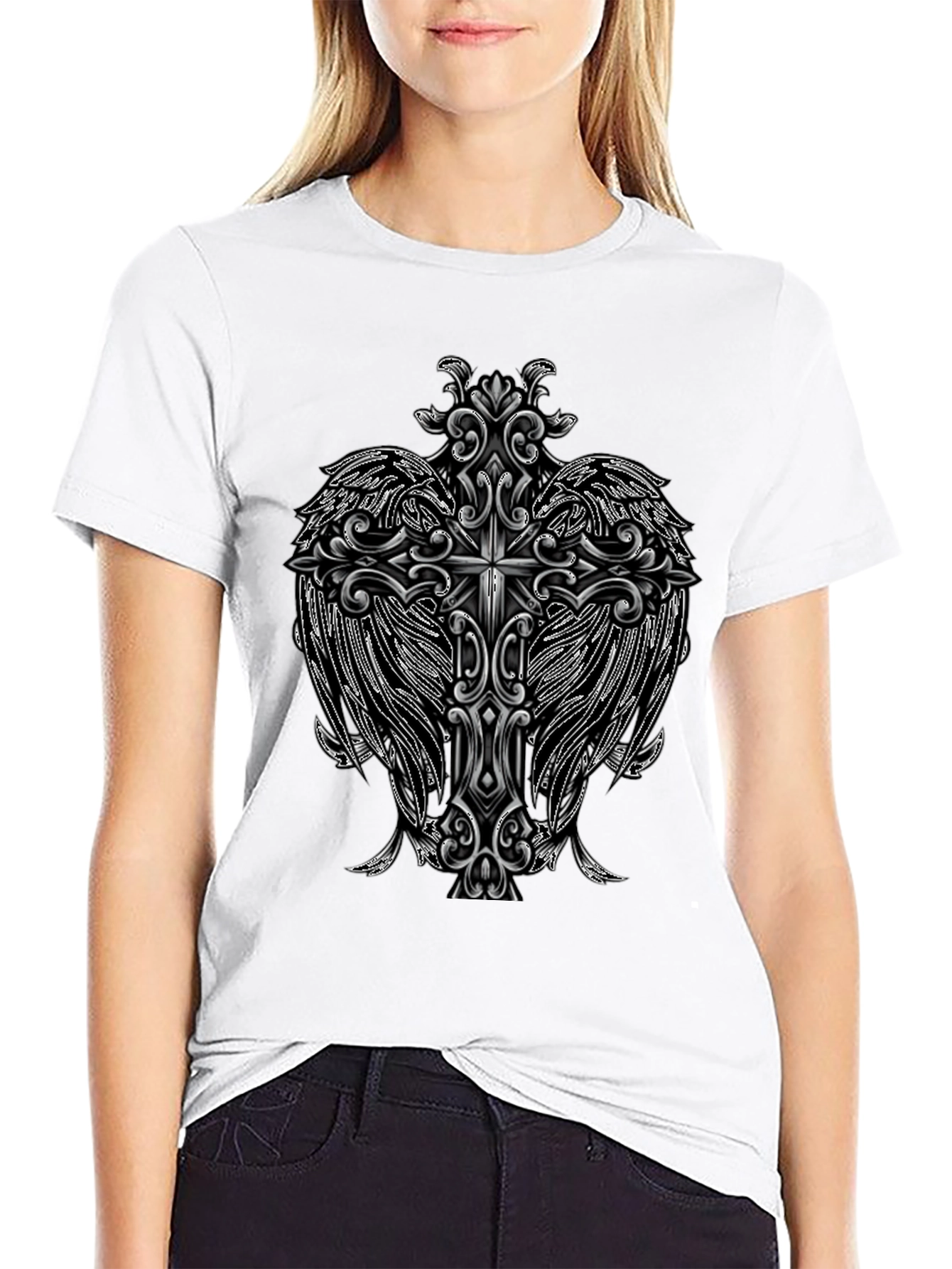 Cross Wings Graphic Black T-Shirt