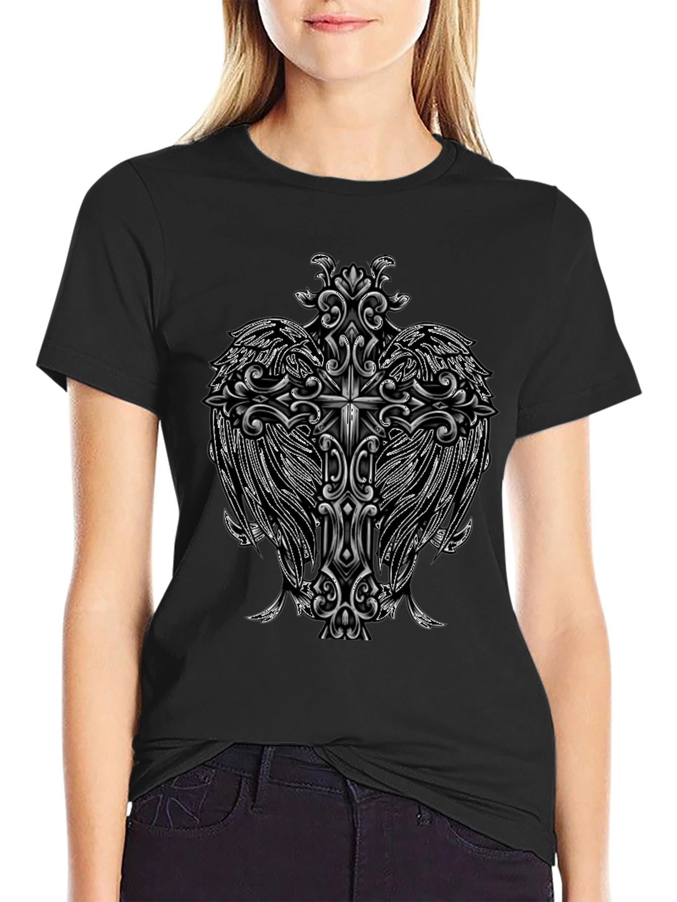 Cross Wings Graphic Black T-Shirt