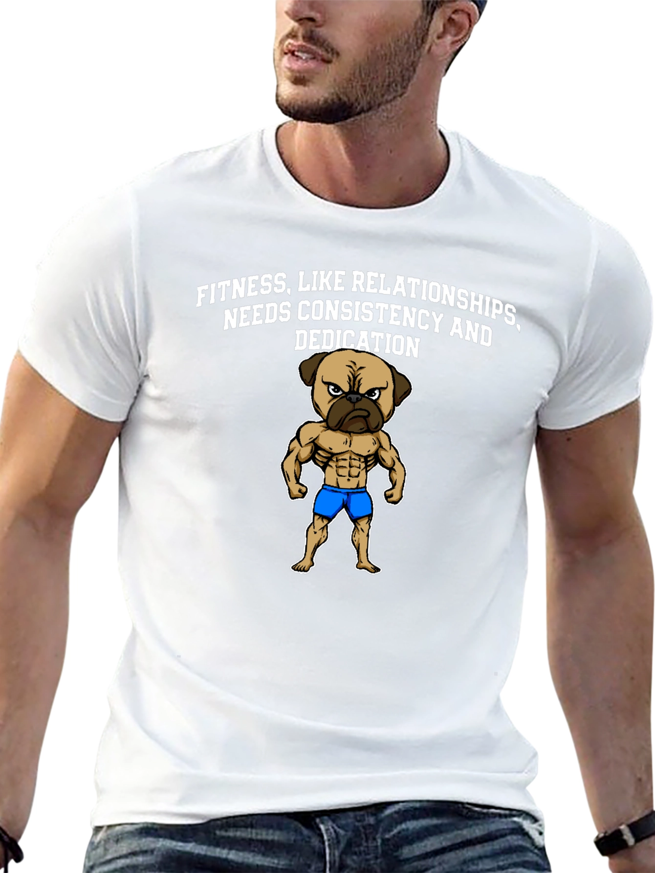 Fitness Pug Black T-Shirt - Consistency & Dedication