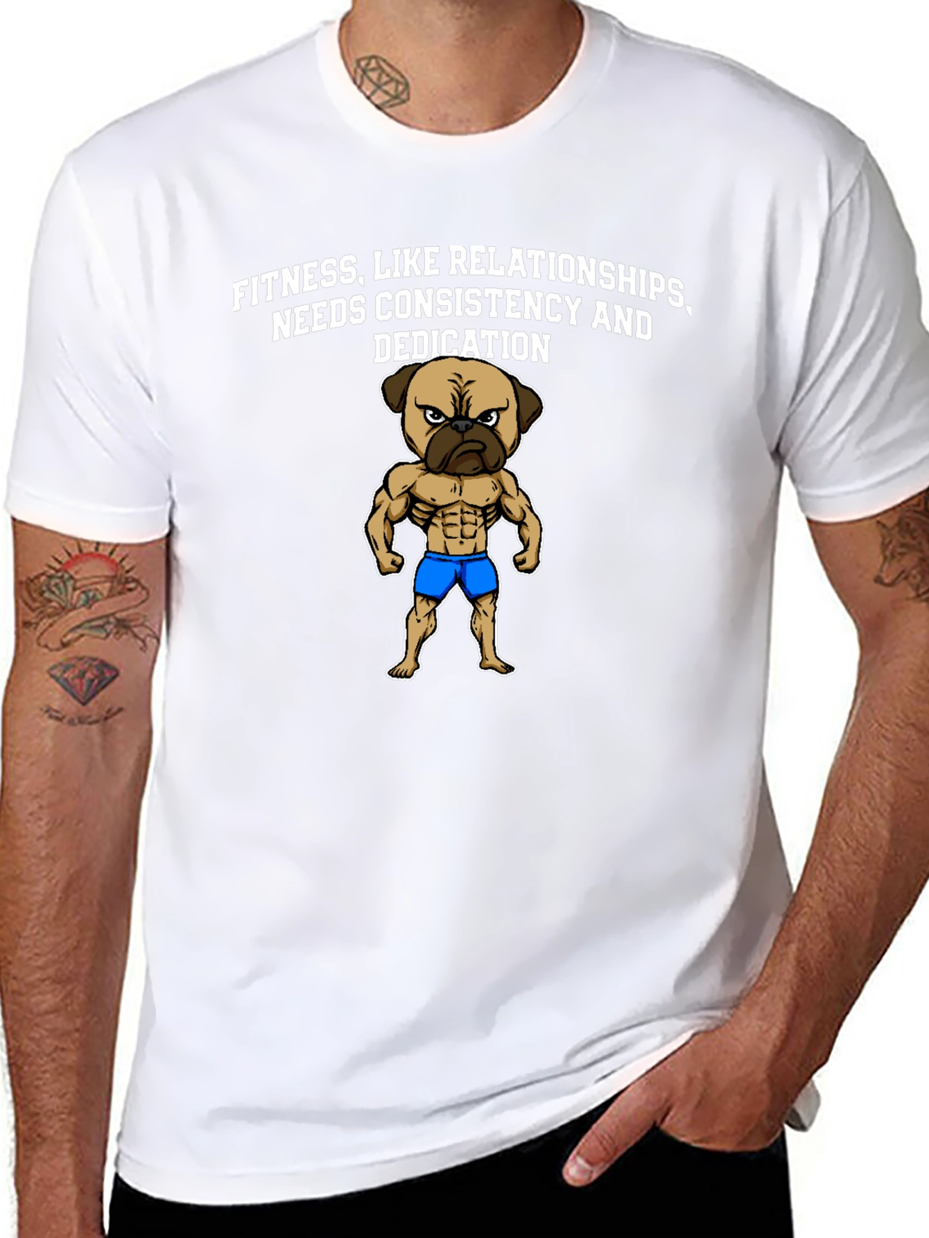 Fitness Pug Black T-Shirt - Consistency & Dedication