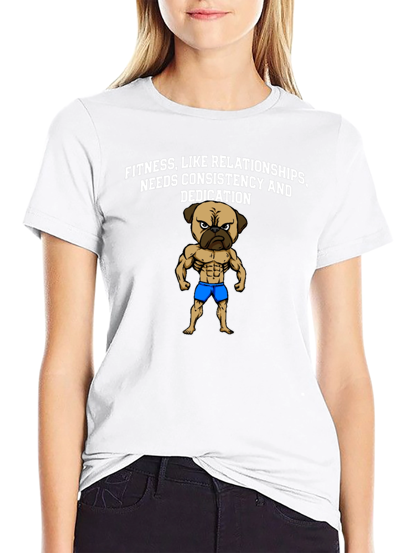 Fitness Pug Black T-Shirt - Consistency & Dedication