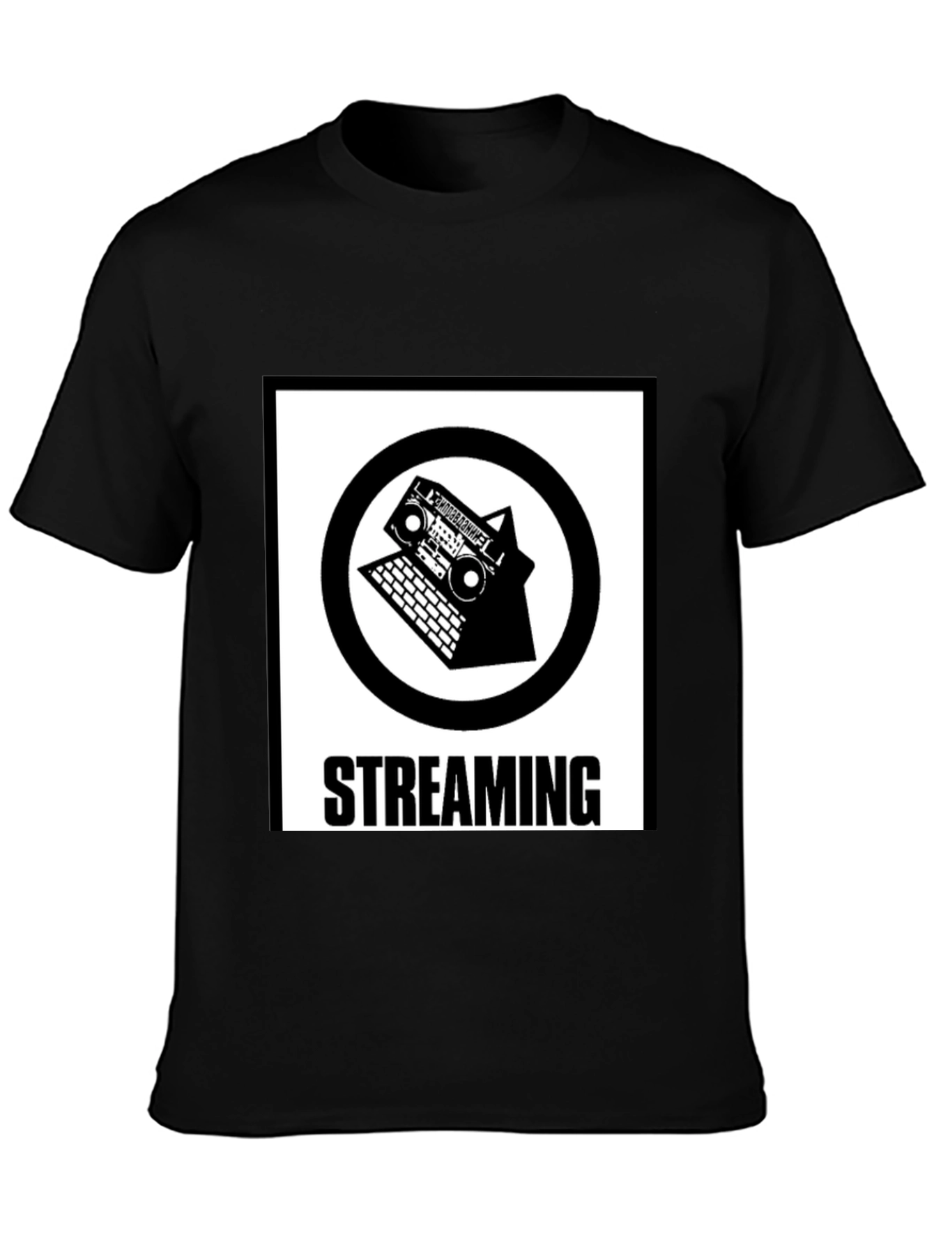 Retro Streaming T-Shirt - Boombox and Laptop Design
