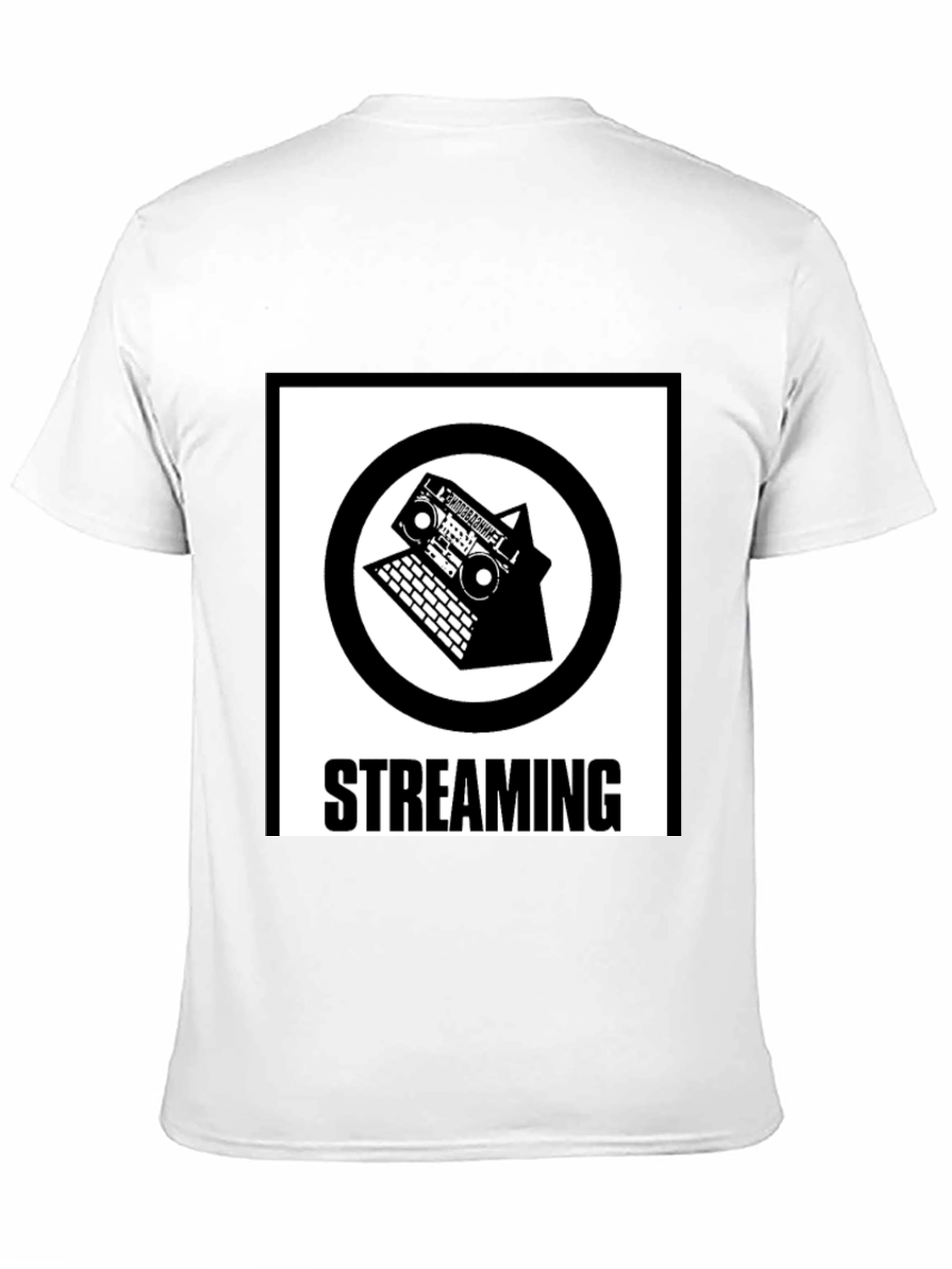 Retro Streaming T-Shirt - Boombox and Laptop Design