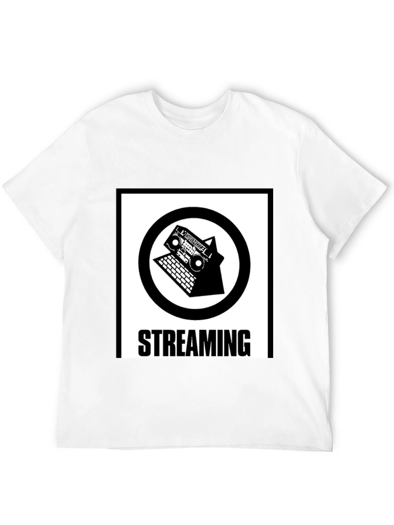 Retro Streaming T-Shirt - Boombox and Laptop Design