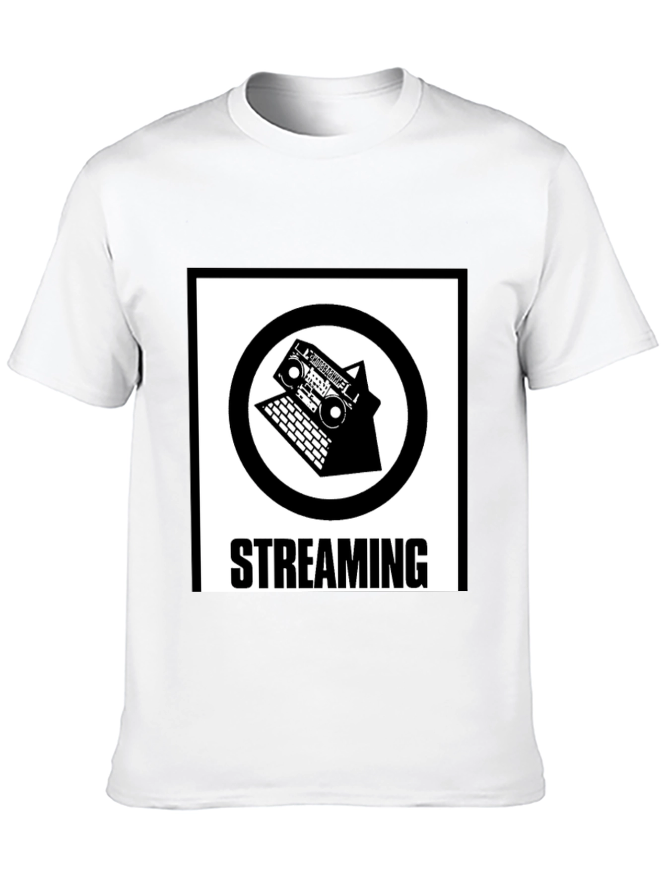 Retro Streaming T-Shirt - Boombox and Laptop Design
