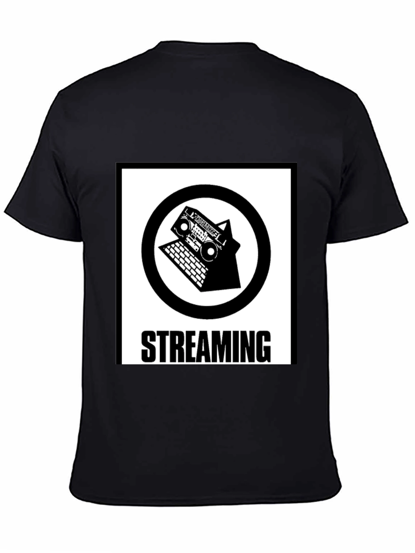 Retro Streaming T-Shirt - Boombox and Laptop Design