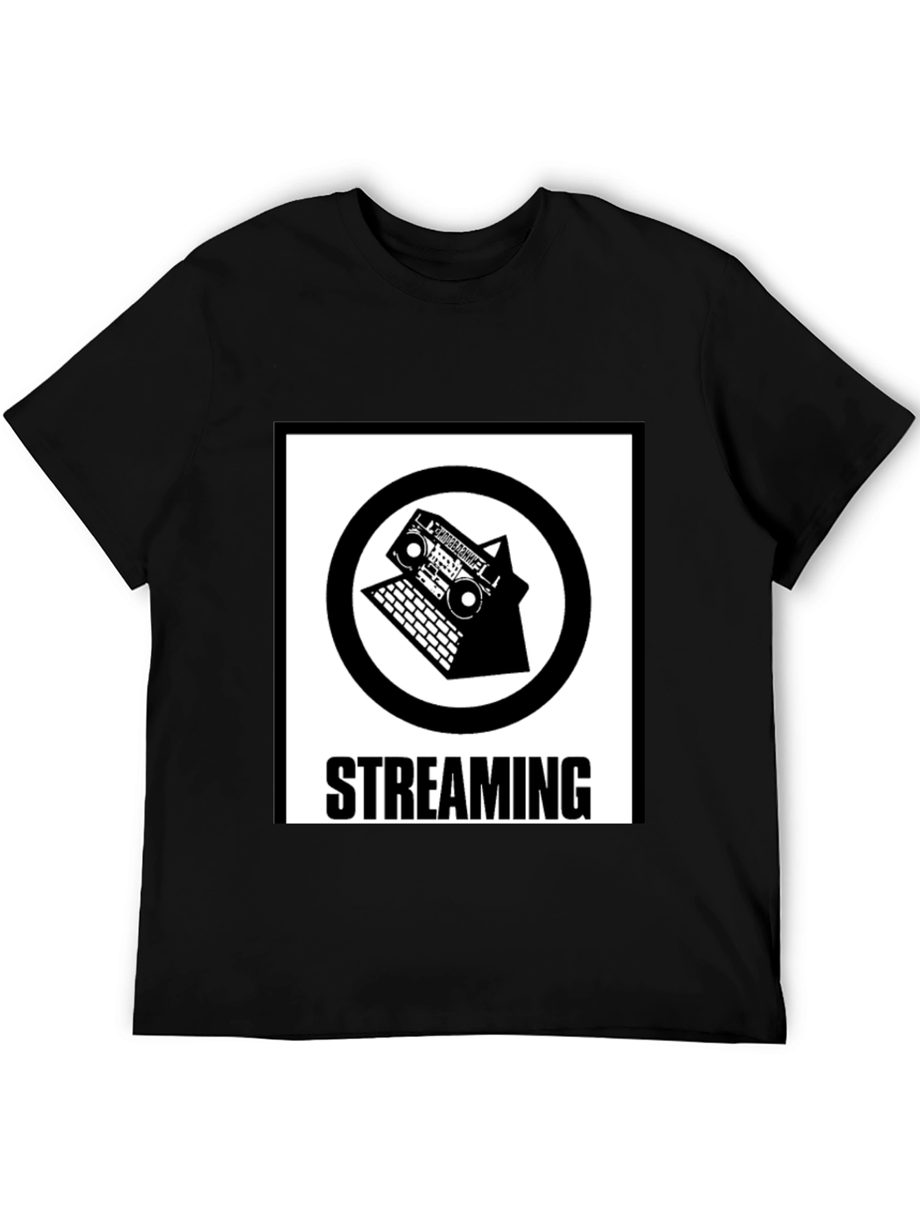 Retro Streaming T-Shirt - Boombox and Laptop Design