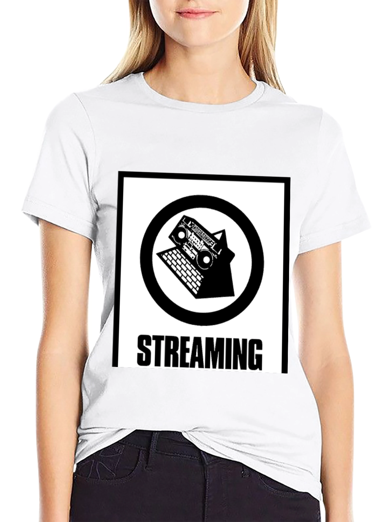 Retro Streaming T-Shirt - Boombox and Laptop Design