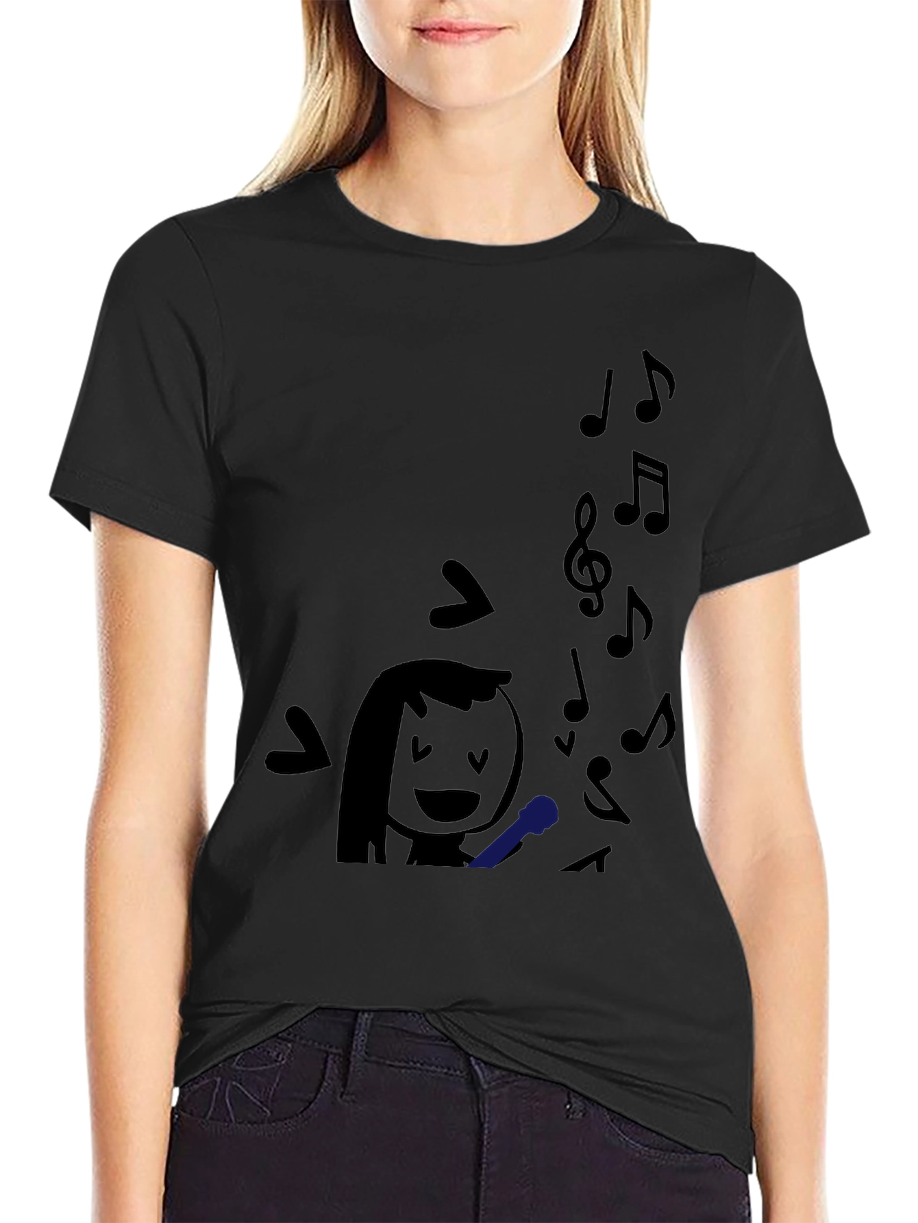 Karaoke Time: Black Graphic Print T-Shirt